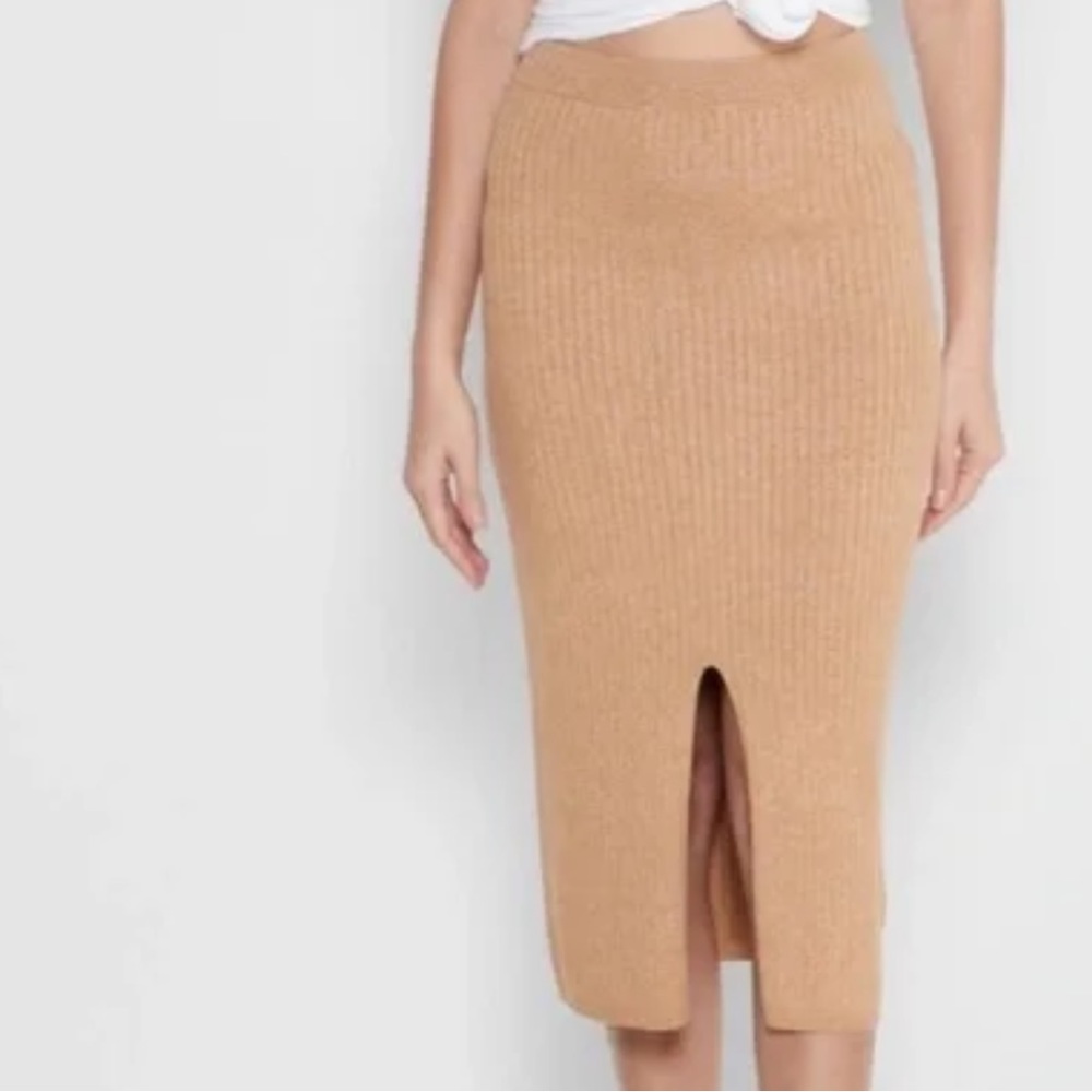 Free People Skyline Tan Ribbed MIDI Skirt Size Large.